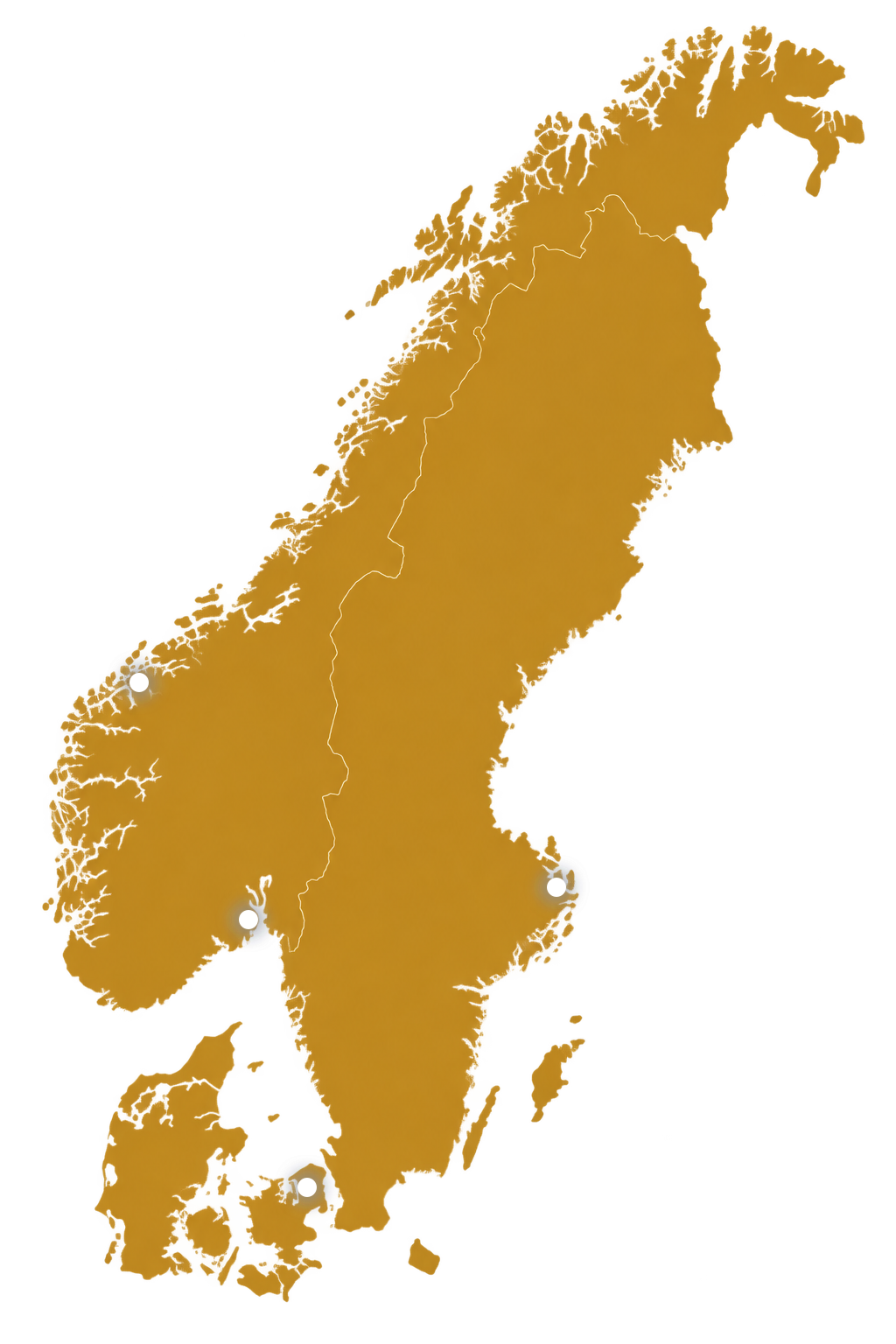 Kart over Skandinavia med lokasjonene til Sundal Yacht og Fair Marin